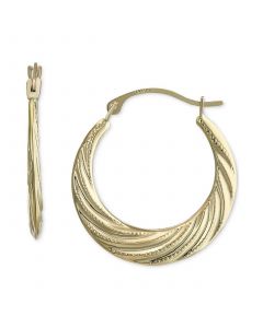 Swirl Texture Tapered Small Hoop Earrings in 10k Gold, 3/4"