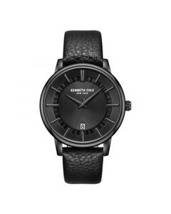 Men's Quartz Classic Black Genuine Leather Watch 42mm