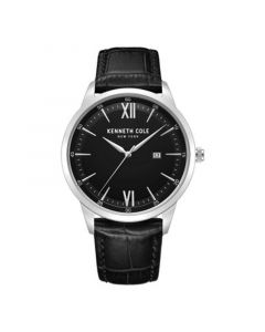 Men's Quartz Slim Black Genuine Leather Watch 43mm