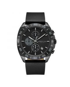 Men's Chronograph Dress Sport Black Genuine Leather Watch 43mm