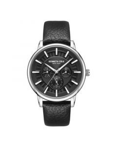 Men's Multifunction Dress Sport Black Genuine Leather Watch 42mm