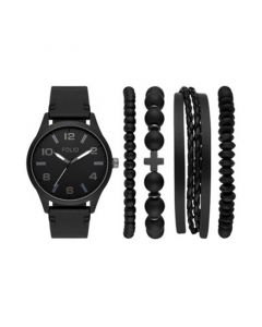 Men's Three Hand Gunmetal 46mm Watch and Bracelets Gift Set, 5 Pieces