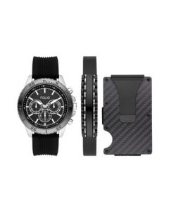 Men's Three Hand Silver-Tone 46mm Watch, Bracelet and Card Holder Gift Set, 3 Pieces