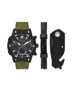 Men's Three Hand Gunmetal 50mm Watch, Bracelet, and Multi-Tool Gift Set, 3 Pieces