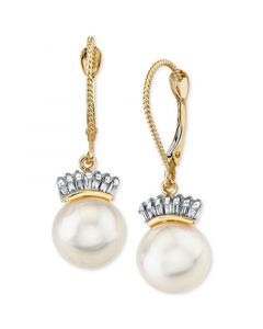 Cultured Freshwater Pearl (9mm) & Diamond (1/5 ct. t.w.) Crown Drop Earrings in 14k Gold