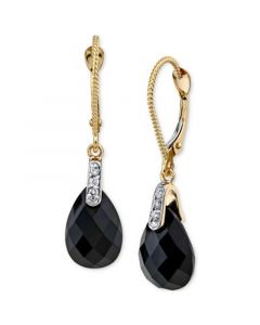 Onyx & Diamond Accent Leverback Drop Earrings in 14k Gold