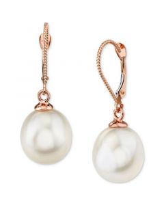 Cultured Freshwater Pearl (11mm) Leverback Drop Earrings in 14k Rose Gold