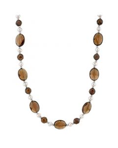 Cultured Freshwater Pearl (5mm) & Smoky Quartz (61-3/8 ct. t.w.) 18" Collar Necklace in Sterling Silver