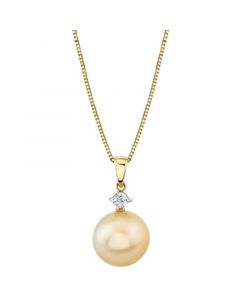 Cultured Golden South Sea Pearl (11mm) & Diamond (1/10 ct. t.w.) 18" Pendant Necklace in 14k Gold