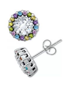 Cubic Zirconia Multicolor Halo Stud Earrings, Created for Macy's