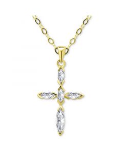 Cubic Zirconia Marquise Cross Pendant Necklace in 18k Gold-Plated Sterling Silver, 16" + 2" extender, Created for Macy's