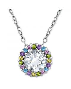 Cubic Zirconia Multicolor Halo Pendant Necklace 16" + 2" extender, Created for Macy's