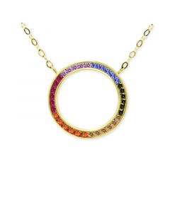 Rainbow Cubic Zirconia Open Circle Pendant Necklace in 18k Gold-Plated Sterling Silver, 16" + 2" extender, Created for Macy's