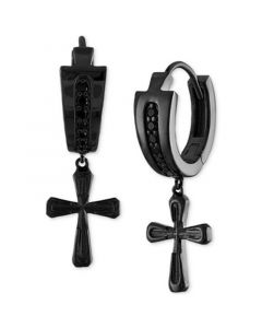 Men's Icon Diamond (1/6 ct. t.w.) Cross Drop Earrings in Black-Plated Sterling Silver