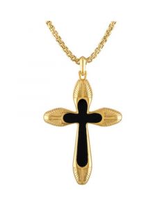 Men's Icon Black Agate Cross Pendant Necklace in 14k Gold, 24" + 2" extender