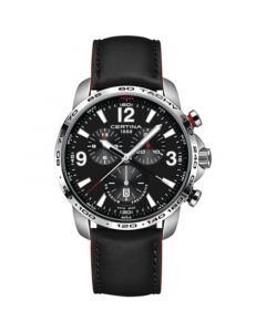 Men's Swiss Chronograph DS Podium Black Leather Strap Watch 44mm