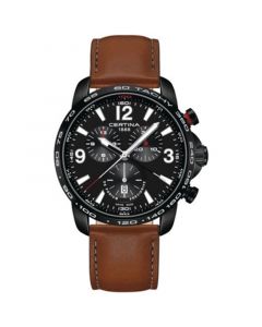 Men's Swiss Chronograph DS Podium Brown Leather Strap Watch 44mm