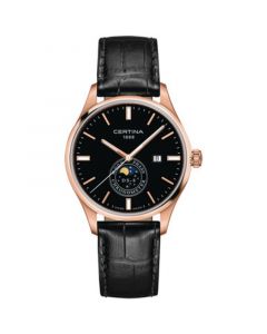 Men's Swiss DS-8 Moon Phase Black Leather Strap Watch 41mm