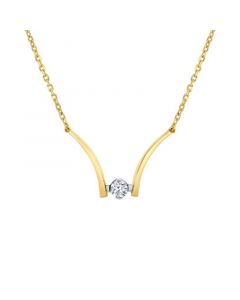 Diamond Solitaire Curved Bar 18" Pendant Necklace (1/4 ct. t.w.) in 14k Two-Tone Gold