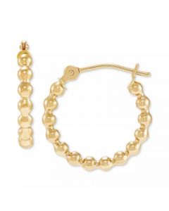 Polished Beaded Tube Small Hoop Earrings in 10k Gold, 25mm