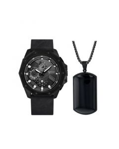 Men's Analog, Three-Hand Quartz Matte Black Leather Strap Watch 48mm Gift Set