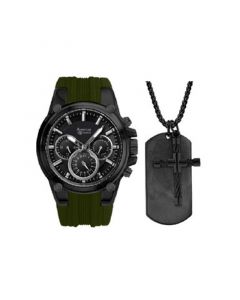 Men's Analog, Three-Hand Quartz Olive Silicone Strap 45mm Gift Set