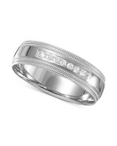 Men's Diamond Channel-Set Milgrain Band (1/10 ct. t.w.) in 14k White Gold