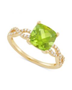 Peridot (2-1/5 ct. t.w.) & Diamond (1/6 ct. t.w.) Cushion Braid Shank Ring in 14k Gold