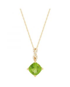 Peridot (2-1/5 ct. t.w.) & Diamond (1/20 ct. t.w.) Cushion 18" Pendant Necklace in 14k Gold