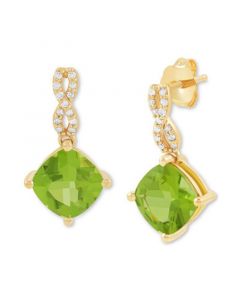 Peridot (3-1/5 ct. t.w.) & Diamond (1/10 ct. t.w.) Cushion Drop Earrings in 14k Gold