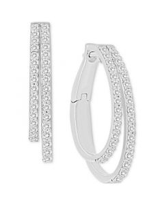 Diamond Double Medium Hoop Earrings (3/4 ct. t.w.) in 14k White Gold, 1"