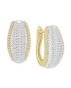 Diamond Baguette & Round Ladder Small Oval Hoop Earrings (1 ct. t.w.) in 14k Gold