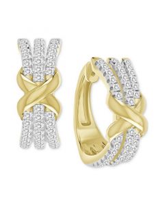 Diamond Crisscross Small Hoop Earrings (1/3 ct. t.w.) in 14k Gold, 0.63"