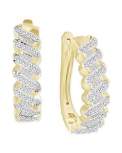 Diamond Baguette & Round Swirl Oval Hoop Earrings (1/2 ct. t.w. ) in 14k Gold