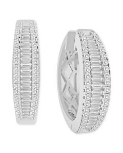 Diamond Baguette & Round Ladder Small Hoop Earrings (3/4 ct. t.w.) in 14k White Gold. 0.8"