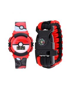 Kids Unisex Pokemon Poke Ball Black Silicone Strap Watch 38mm Set