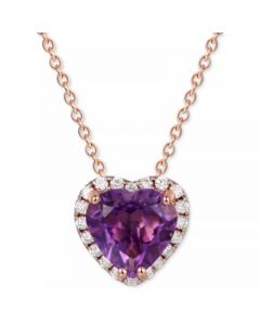 Amethyst (3 ct. t.w.) & White Topaz (1/3 ct. t.w.) Heart Halo 18" Pendant Necklace in Rose Gold-Plated Sterling Silver (Also in Pink Amethyst & Garnet)