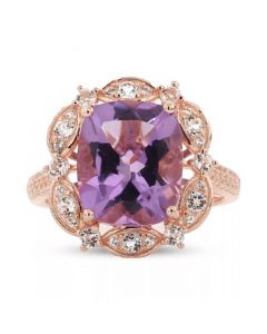 Pink Amethyst (4 ct. t.w.) & White Topaz (5/8 ct. t.w.) Halo Ring in Rose Gold-Plated Sterling Silver (Also in Sky Blue Topaz)