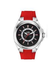 Men's Three-Hand Date Quartz Revo Red Silicone Strap 44mm