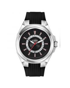 Men's Three-Hand Date Quartz Revo Black Silicone Strap 44mm