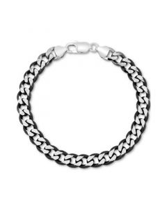 Men's Curb Link Chain Bracelet in Sterling Silver & Black Ruthenium-Plate