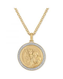 Diamond St. Christopher Medallion 22" Pendant Necklace (1/4 ct. t.w.) in 18k Gold-Plated Sterling Silver, Created for Macy's