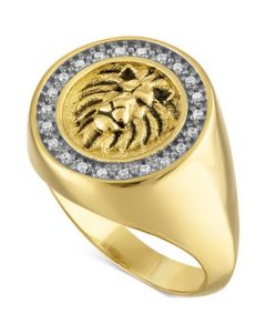 Diamond Lion Halo Ring (1/10 ct. t.w.) in 18k Gold-Plated Sterling Silver, Created for Macy's