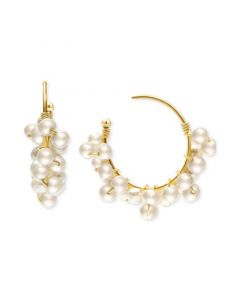 Cultured Freshwater Pearl (3mm) Cluster Small Hoop Earrings in 14k Gold-Plated Sterling Silver