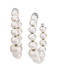 Cultured Freshwater Pearl (5-9mm) Graduated Medium Hoop Earrings, 1.5"