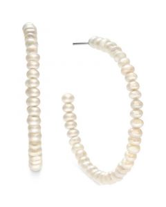 Cultured Freshwater Pearl (3mm) Medium Hoop Earrings, 1.75"