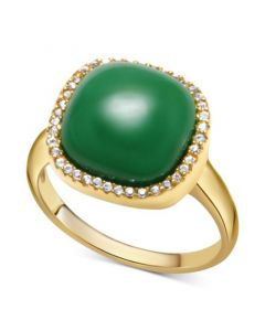 Dyed Jade & White Topaz (3/8 ct. t.w.) Halo Ring Set in 14k Gold-Plated Sterling Silver