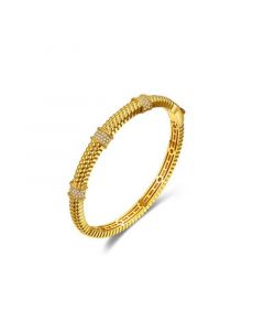 14k Gold Plated with Cubic Zirconia 3D Textured Bangle Bracelet