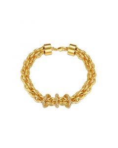 14k Yellow Gold Plated with Cubic Zirconia Triple Circle Round Woven Braided Link Chain Bracelet