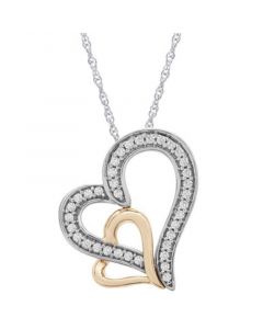 Diamond Double Heart 18" Pendant Necklace (1/4 ct. t.w.) in 10k Two-Tone Gold, Created for Macy's